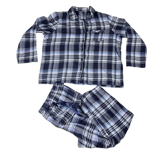 Croft & Barrow 2 pc Flannel Pajamas Woman XXL Button Top Drawstring Elas Waist - Picture 1 of 16